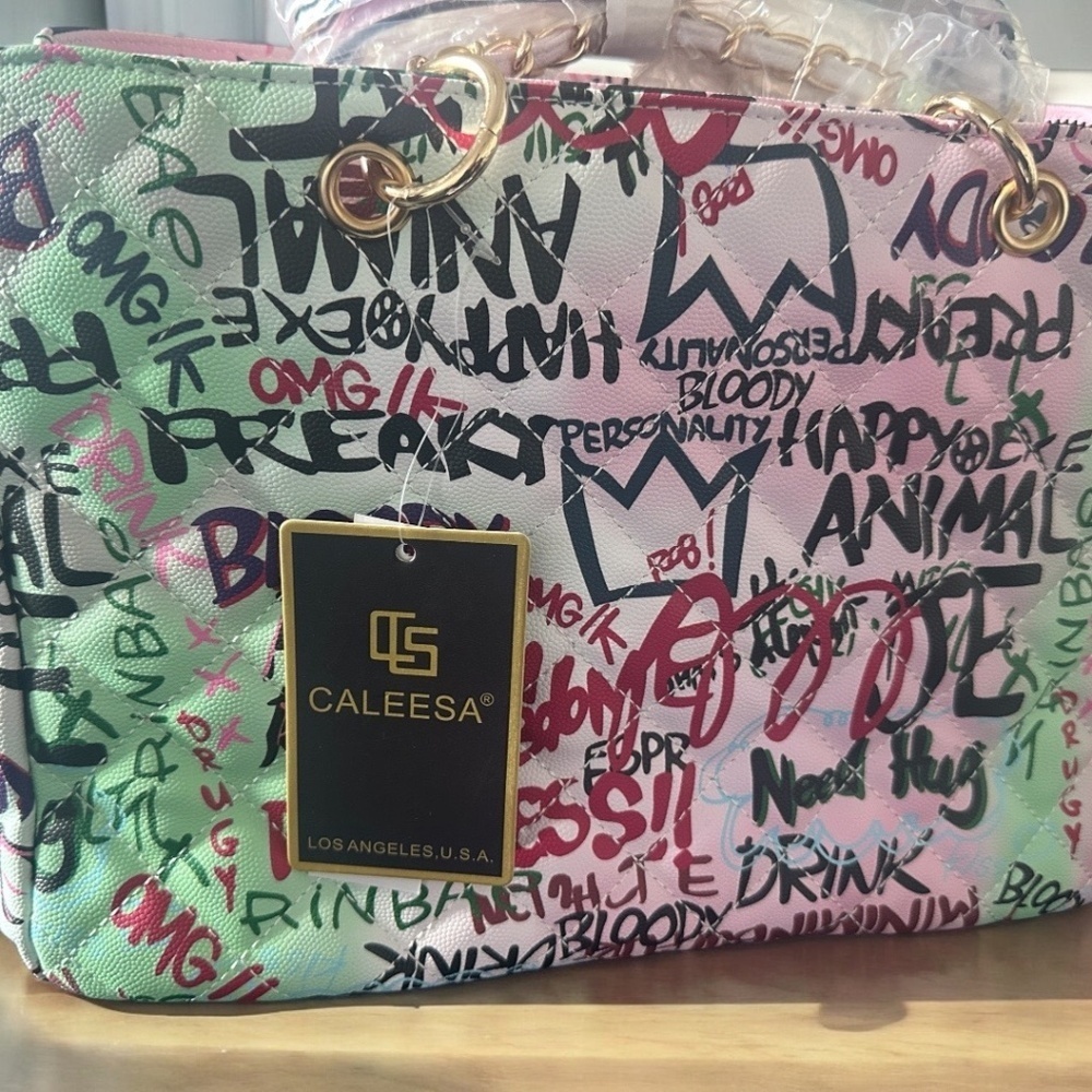 CALEESA Multicolor Graffiti Print Tote Bag